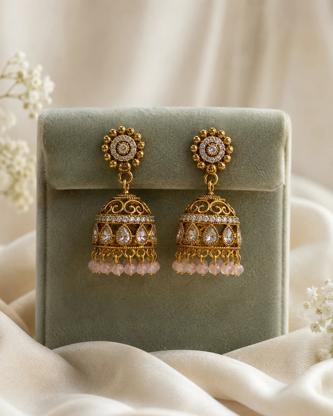 Ruby Green Jhumka Earrings
