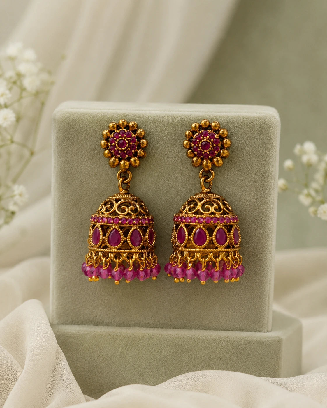 Ruby Green Jhumka Earrings