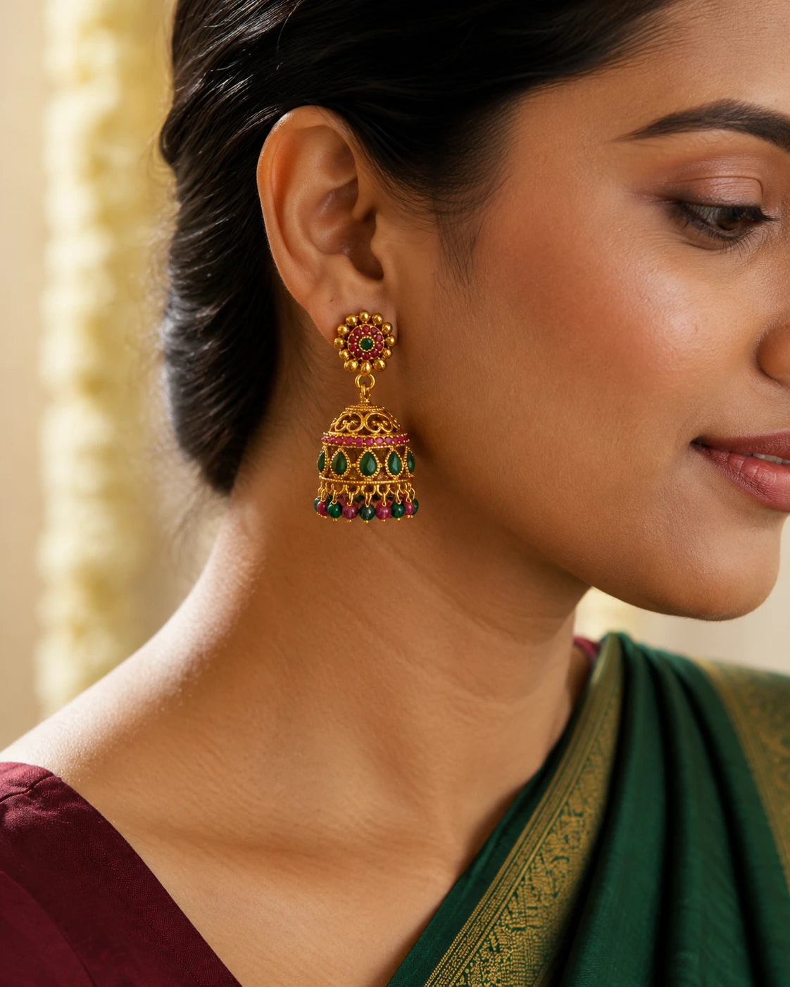Ruby Green Jhumka Earrings
