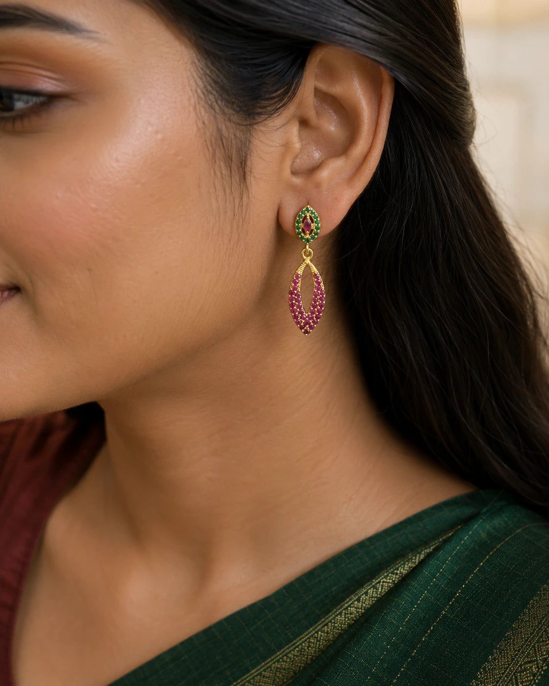 Ruby Green Marquise Drop Earrings