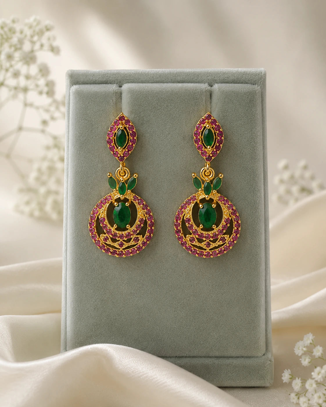 Green Ruby Stone Drop Earrings