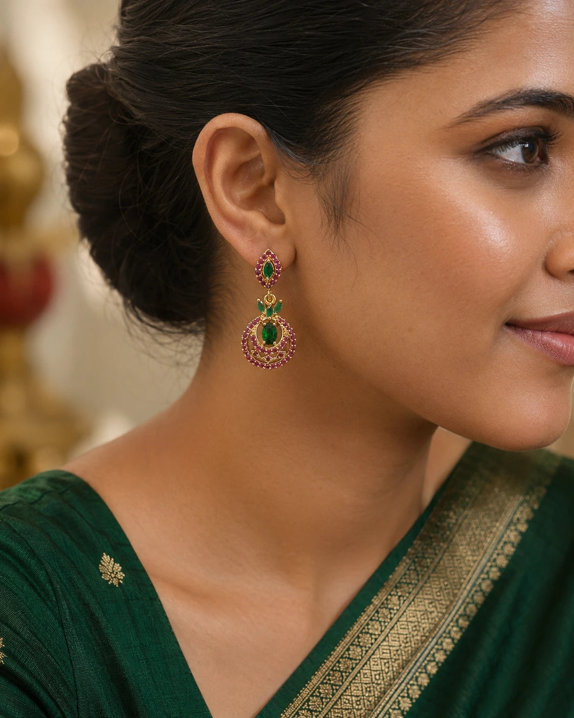 Green Ruby Stone Drop Earrings