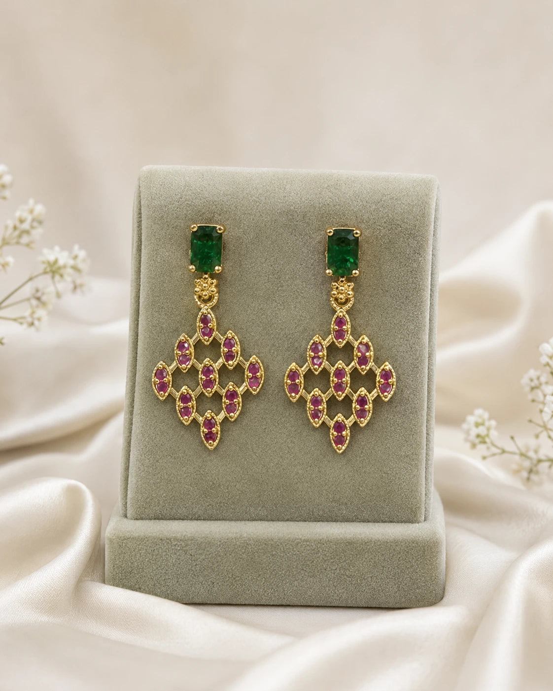 Green Ruby Stone Drop Earrings
