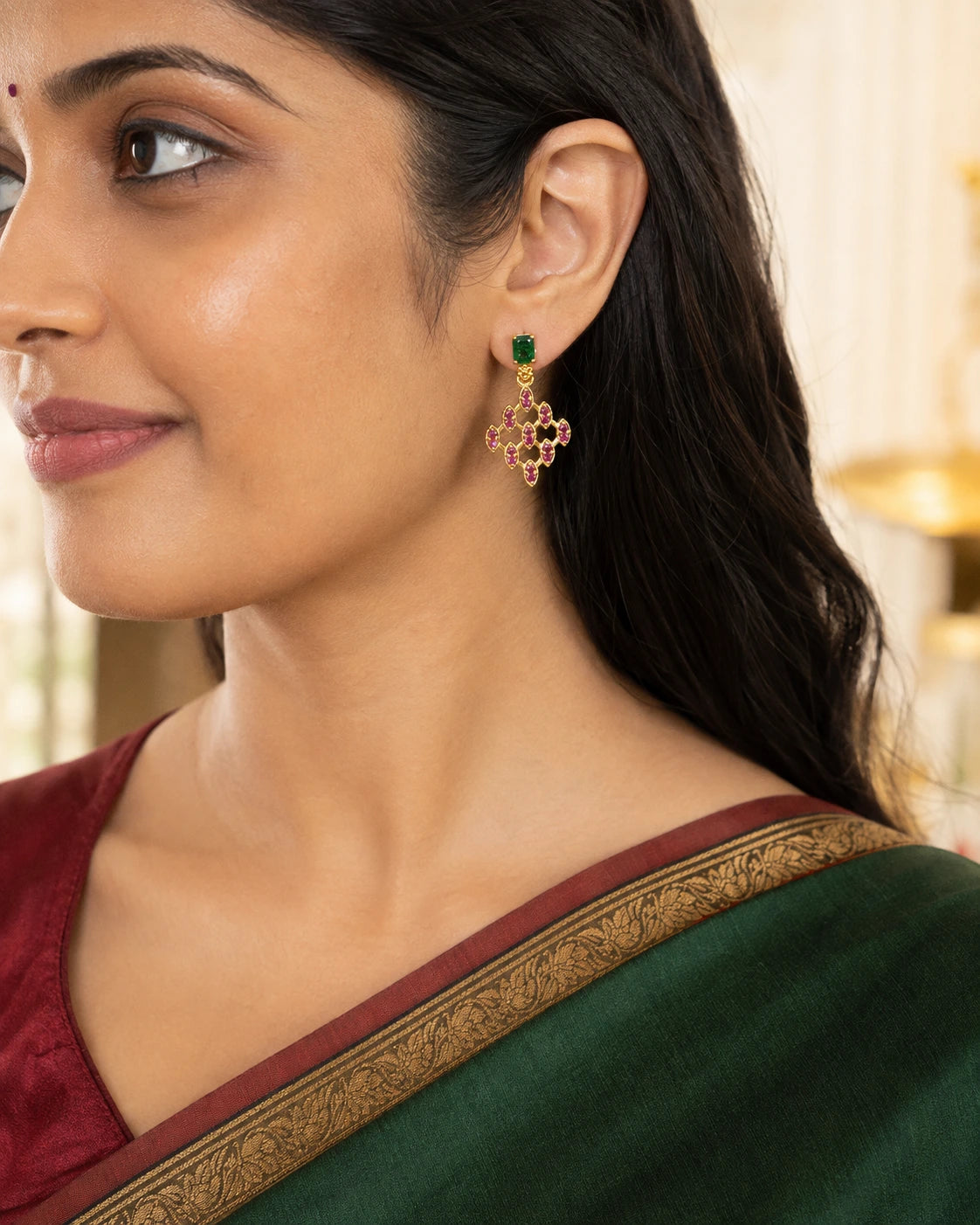 Green Ruby Stone Drop Earrings