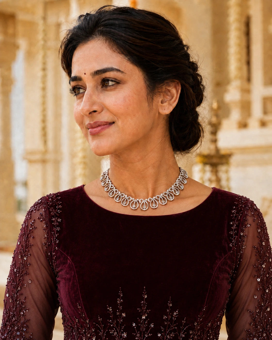 Rhodium Floral AD Necklace Set