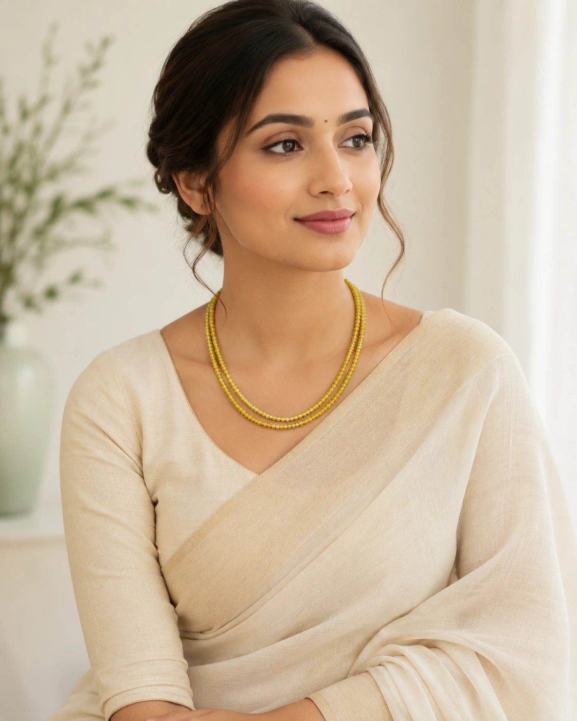 Mustard Yellow Cutting Stone Bead Double-Layer Necklace