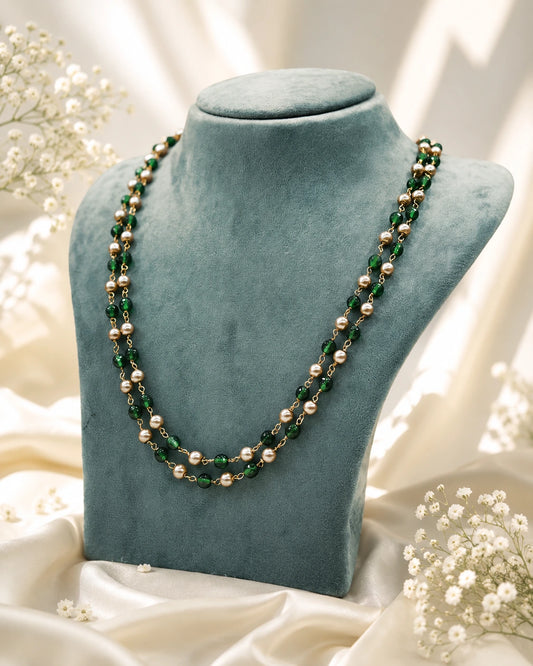 Emerald Green and pearl Double Layer Ganthan Mala