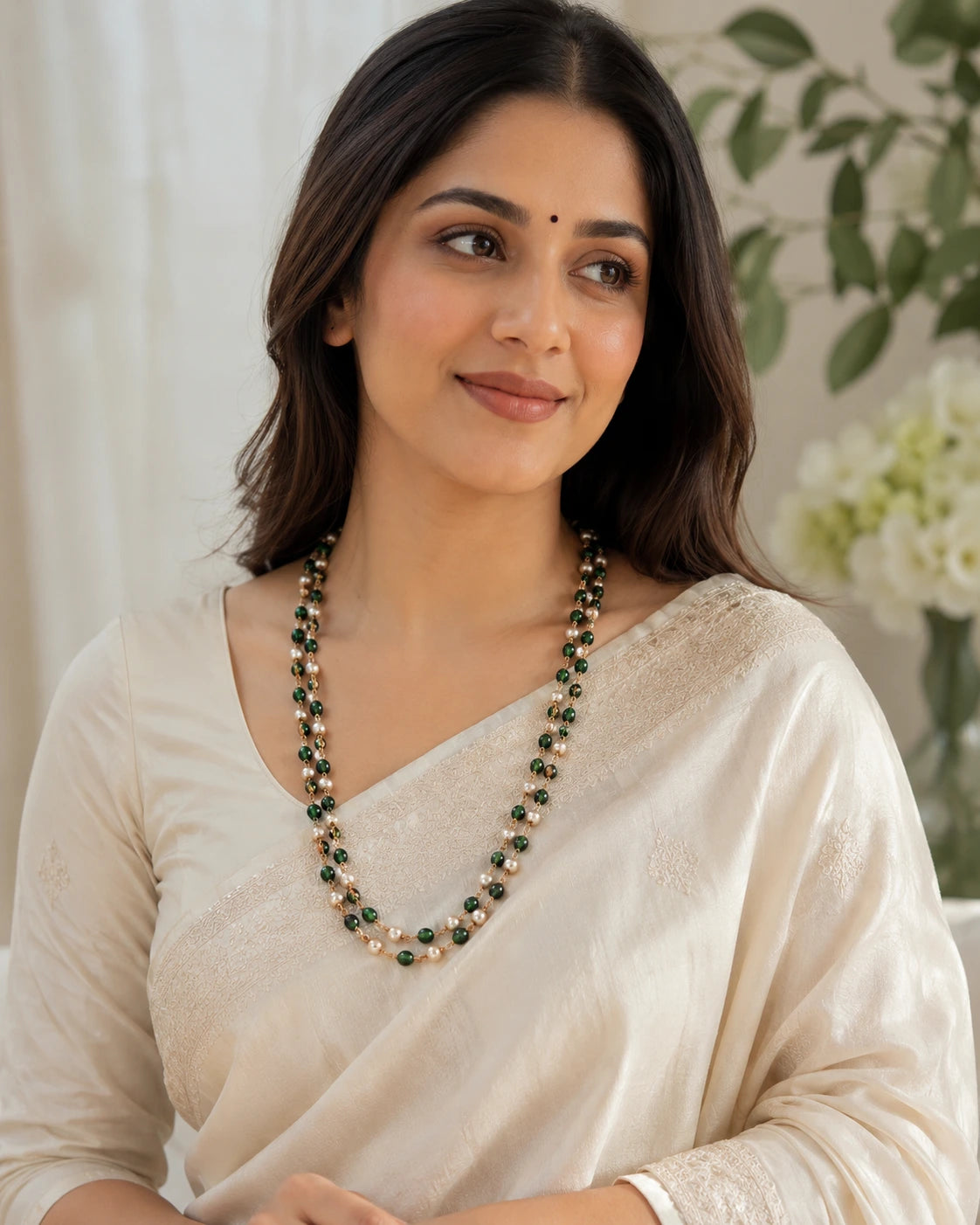 Emerald Green and pearl Double Layer Ganthan Mala