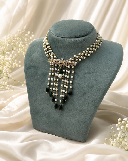 Pearl Layer Tassel Statement Necklace