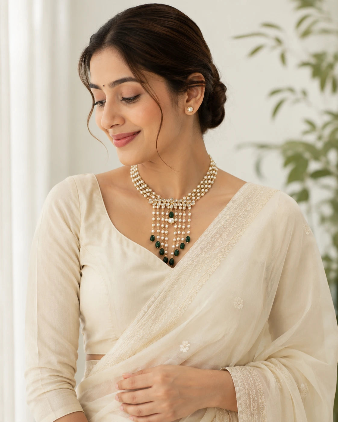 Pearl Layer Tassel Statement Necklace