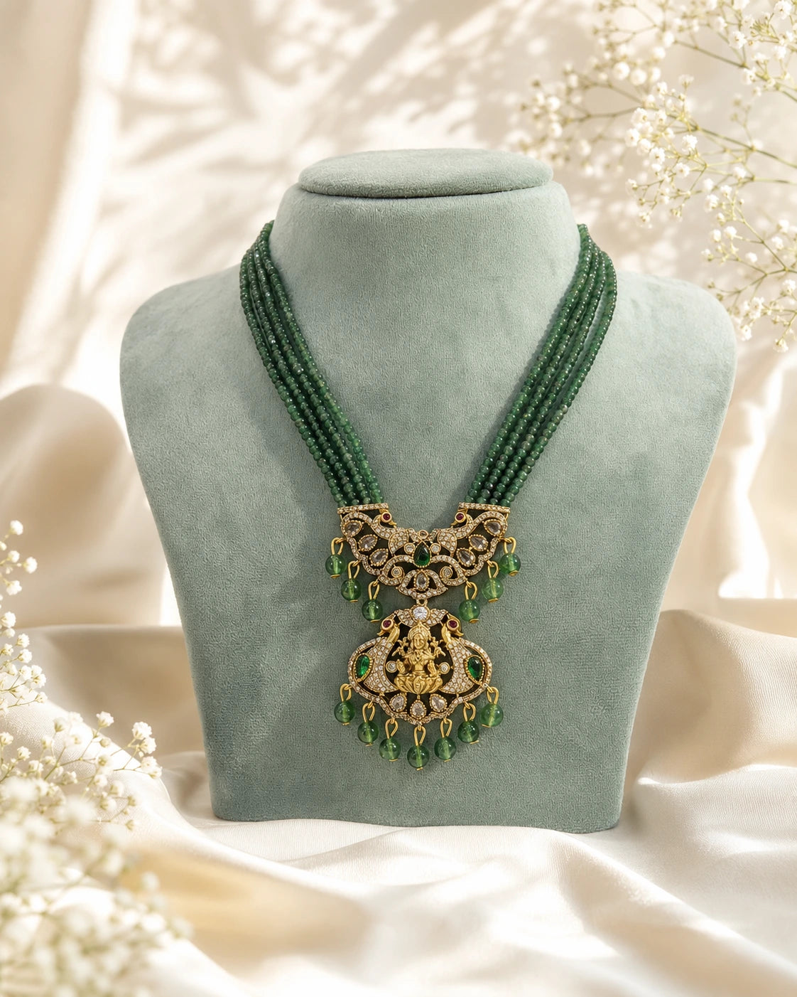 Emerald Green stone necklace with Victorian Necklace