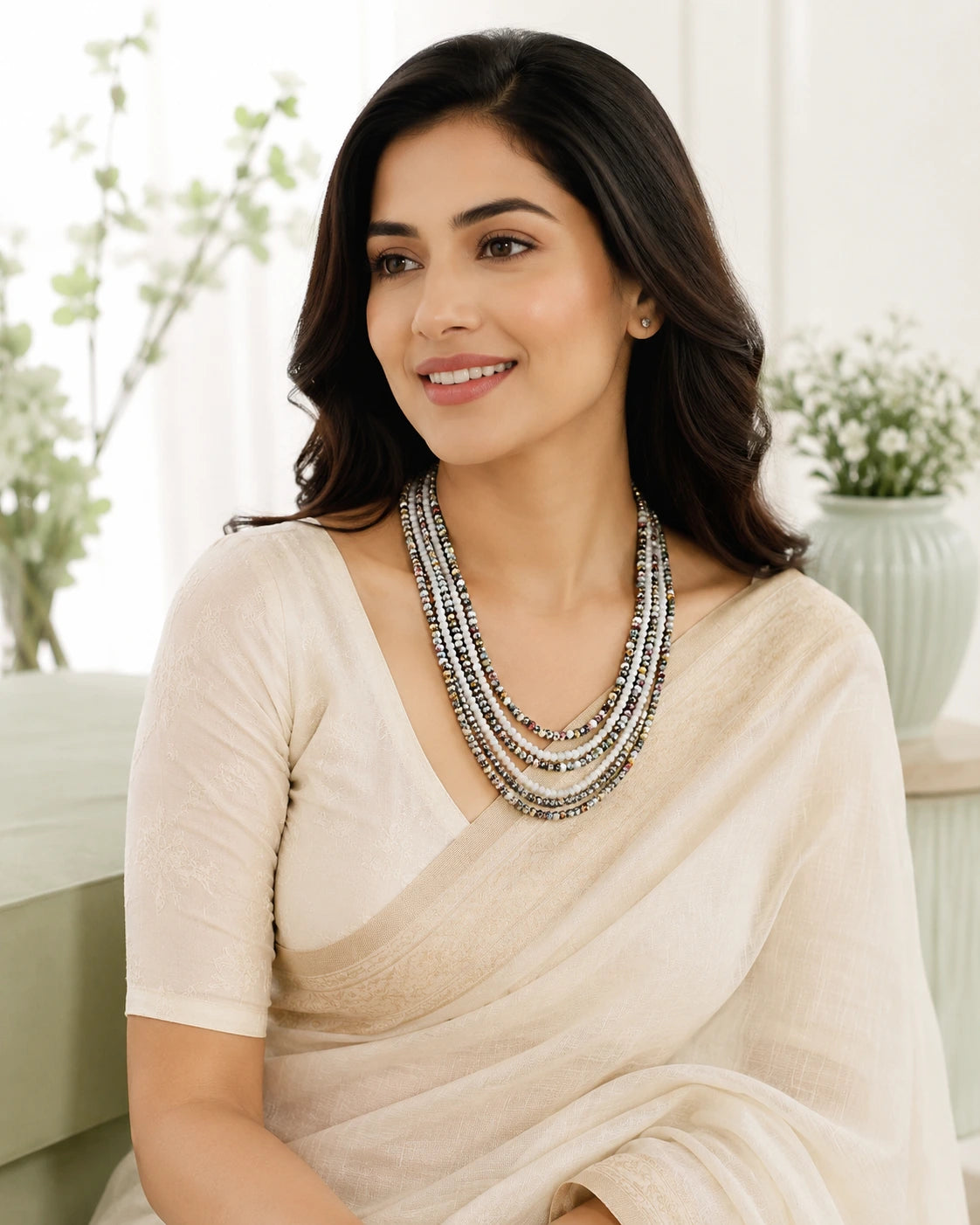 Five Layer 2/4 Cutting Stone Bead Necklace