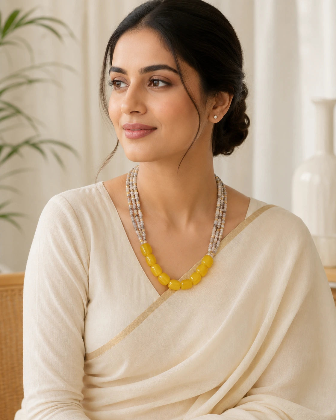 Yellow Tone Statement Natural Stone Necklace