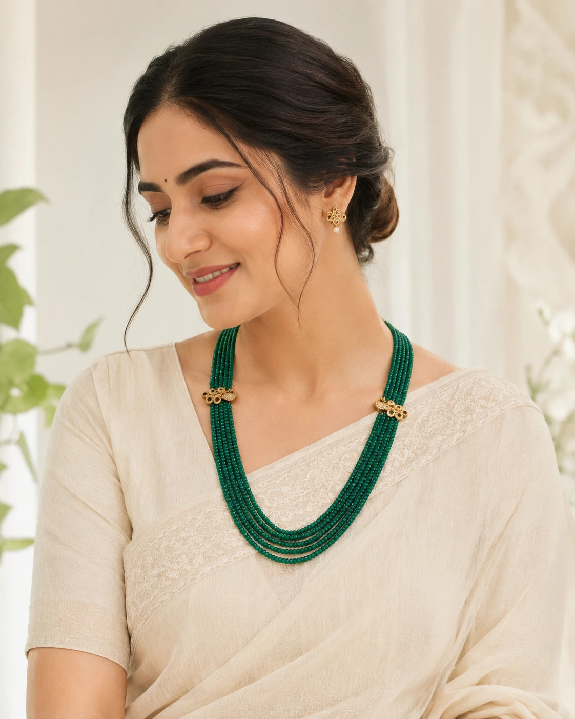 Emerald Green 5-Layer Handmade Party Wear Necklace