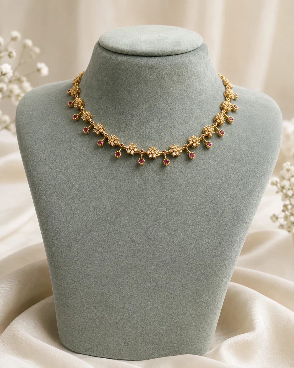 Ruby Floral Drop Necklace