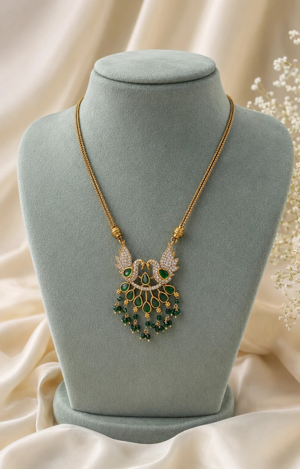 Ruby Green Peacock Pendant Necklace