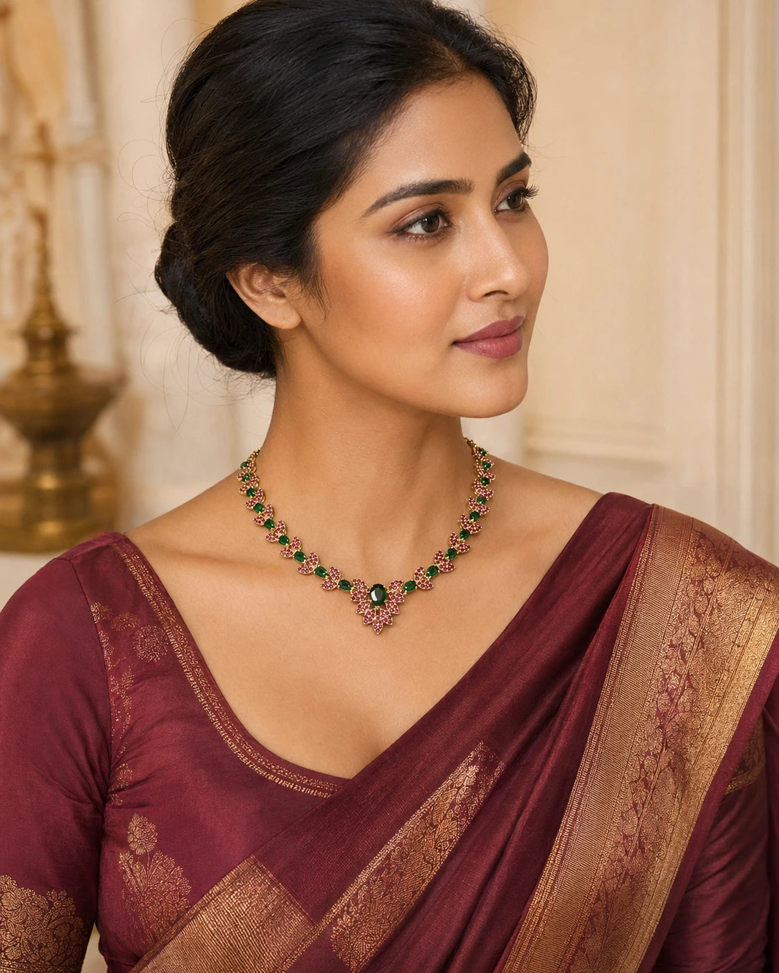 Ruby Green Floral Necklace