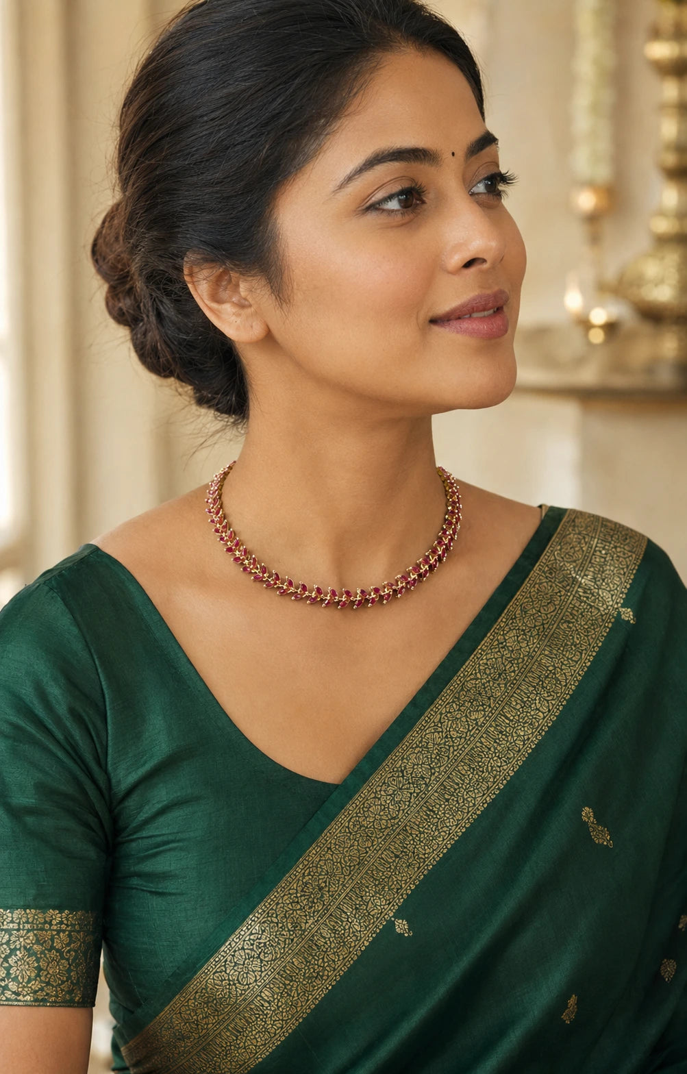 Ruby Leaf Micro-Plated Necklace