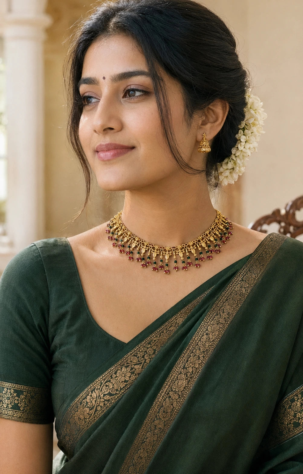 Ruby Green Leaf Drop Necklace