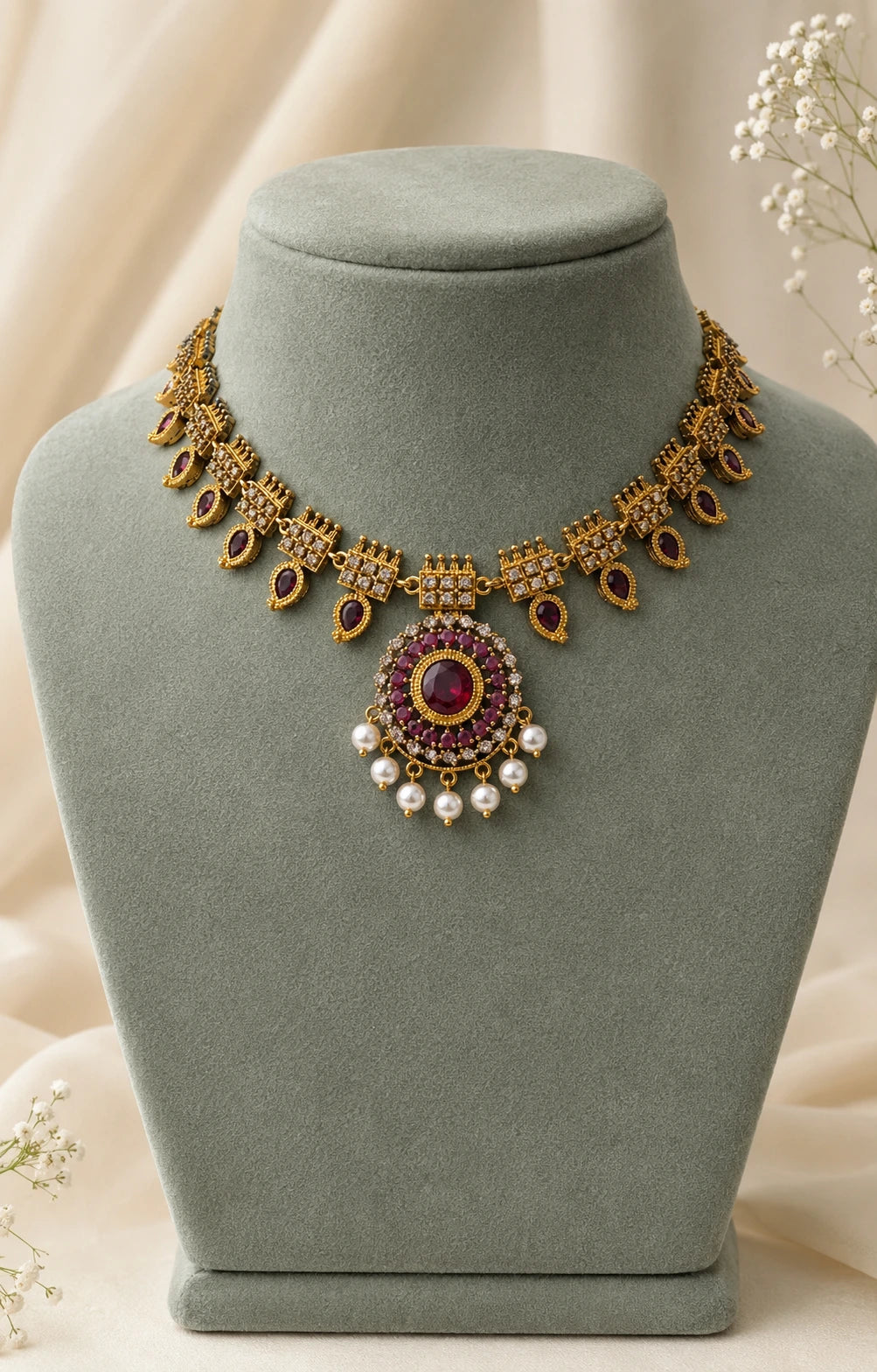 Ruby Green Medallion Necklace