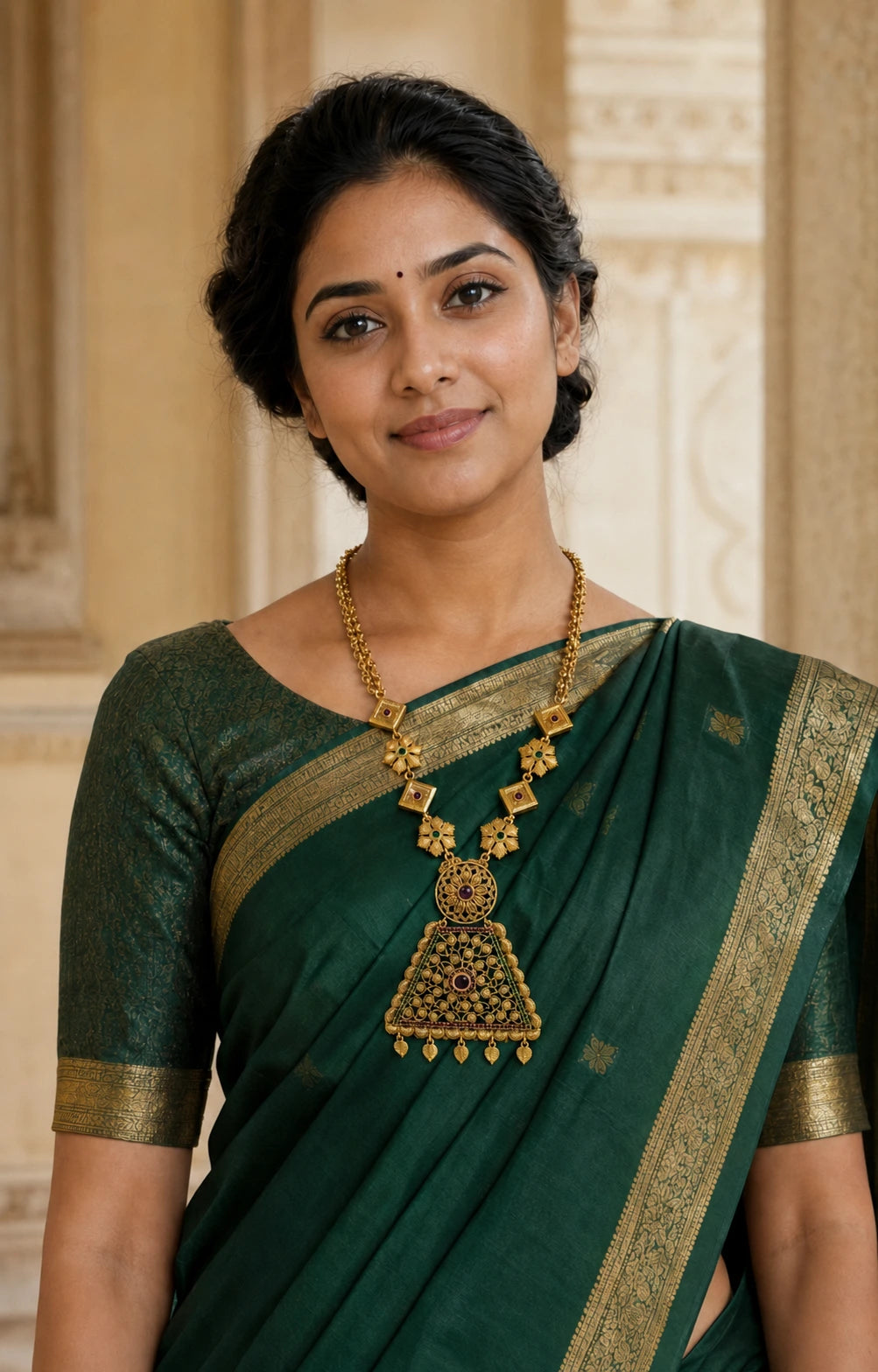 Ruby Green Floral Pendant Necklace