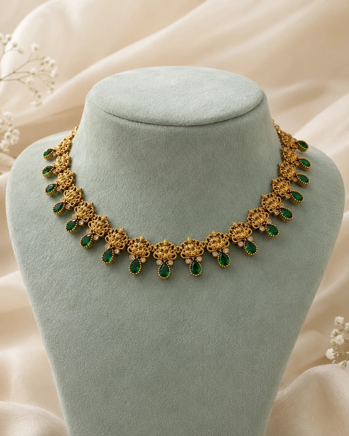 Ruby Green Temple Motif Necklace