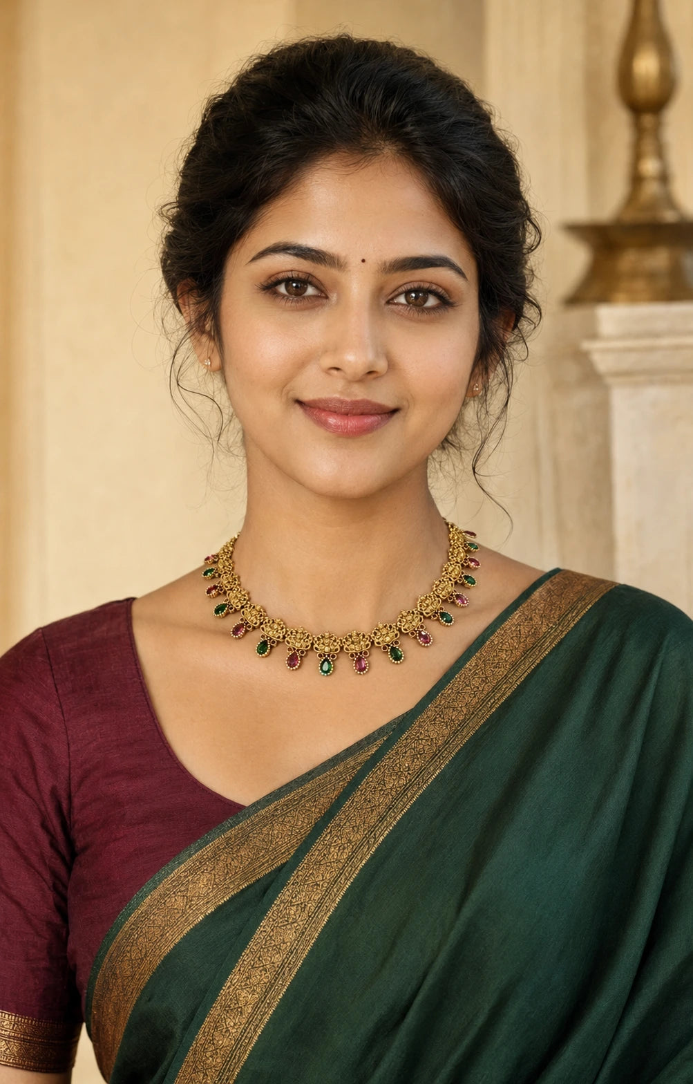 Ruby Green Temple Motif Necklace