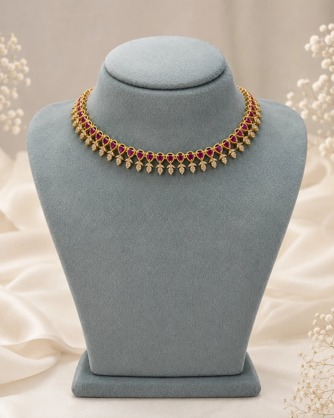 Ruby Teardrop Stone Necklace