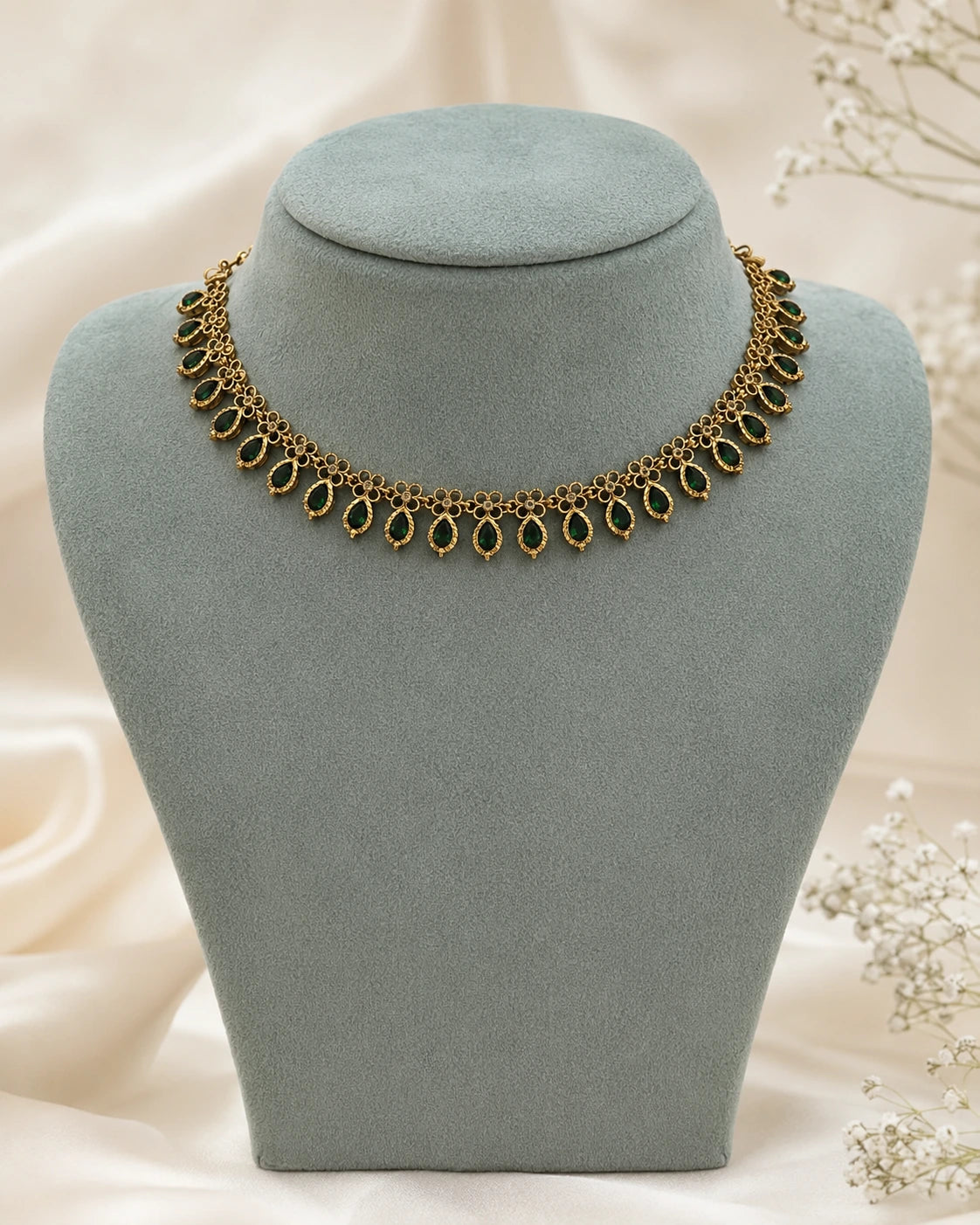 Ruby Drop Floral Necklace