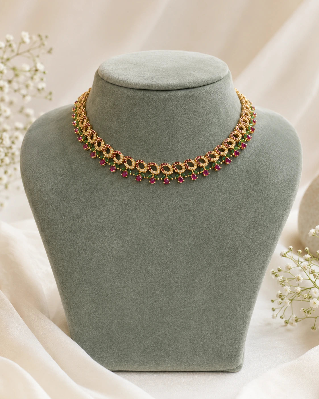 Ruby Green Oval Necklace