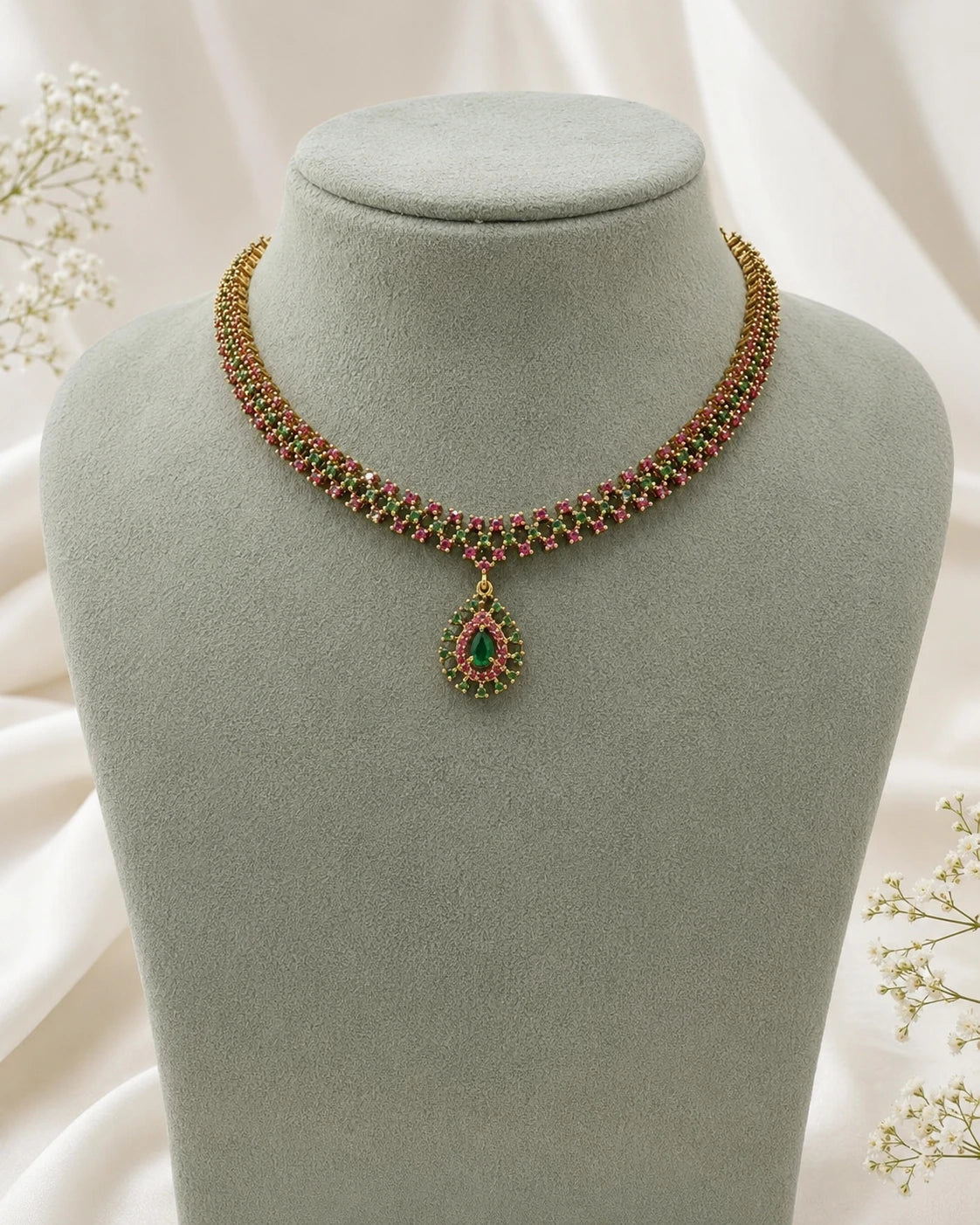 Ruby Green Teardrop Necklace