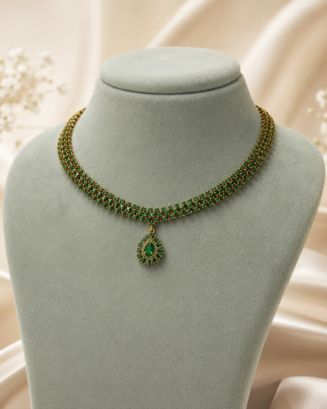 Ruby Green Teardrop Necklace