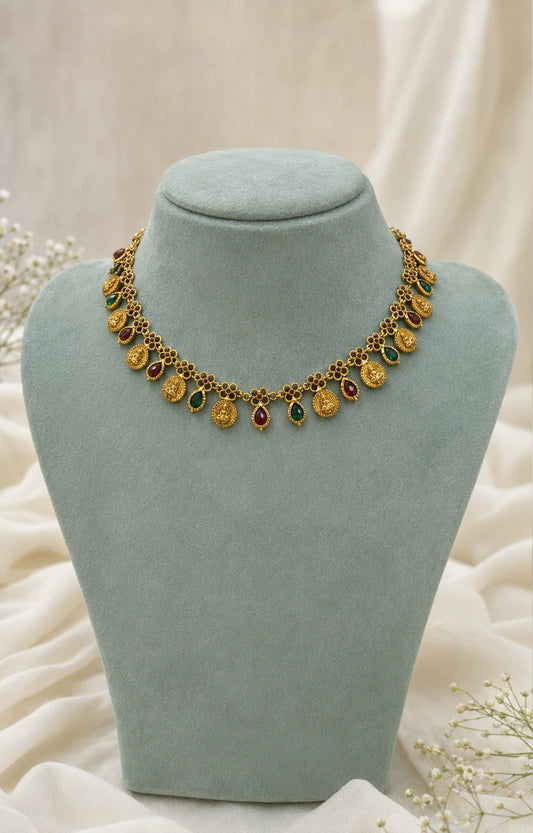 Ruby Green Lakshmi Coin Necklace