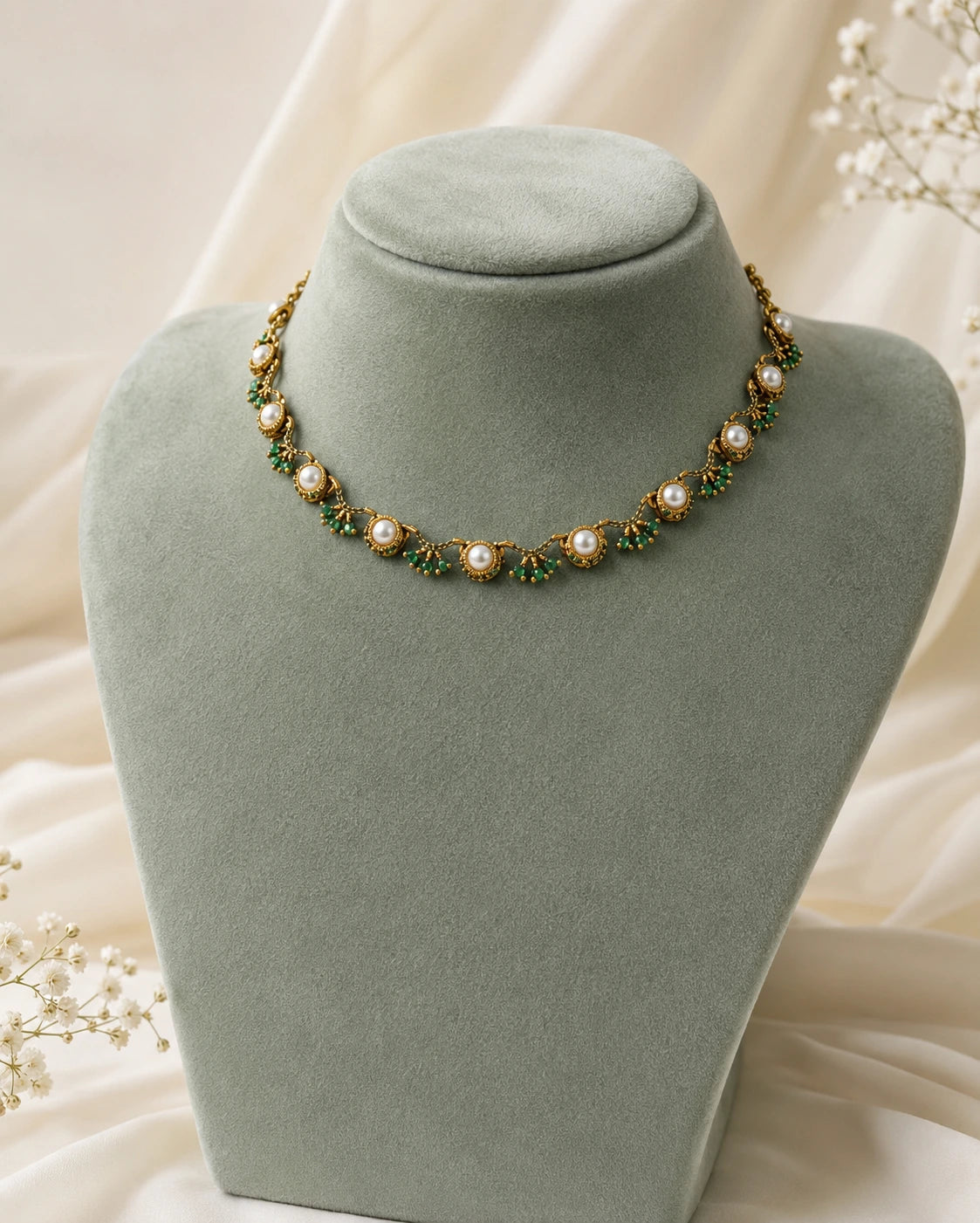 Pearl Ruby Cluster Necklace