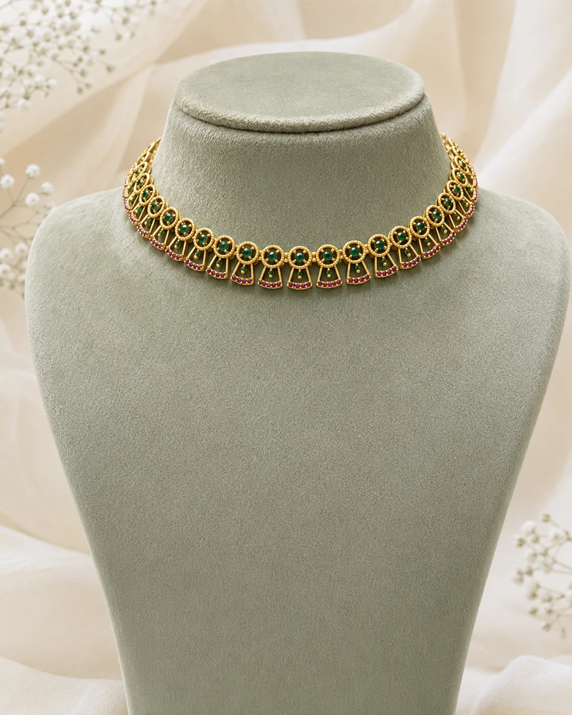 Green Ruby Geometric Choker Necklace