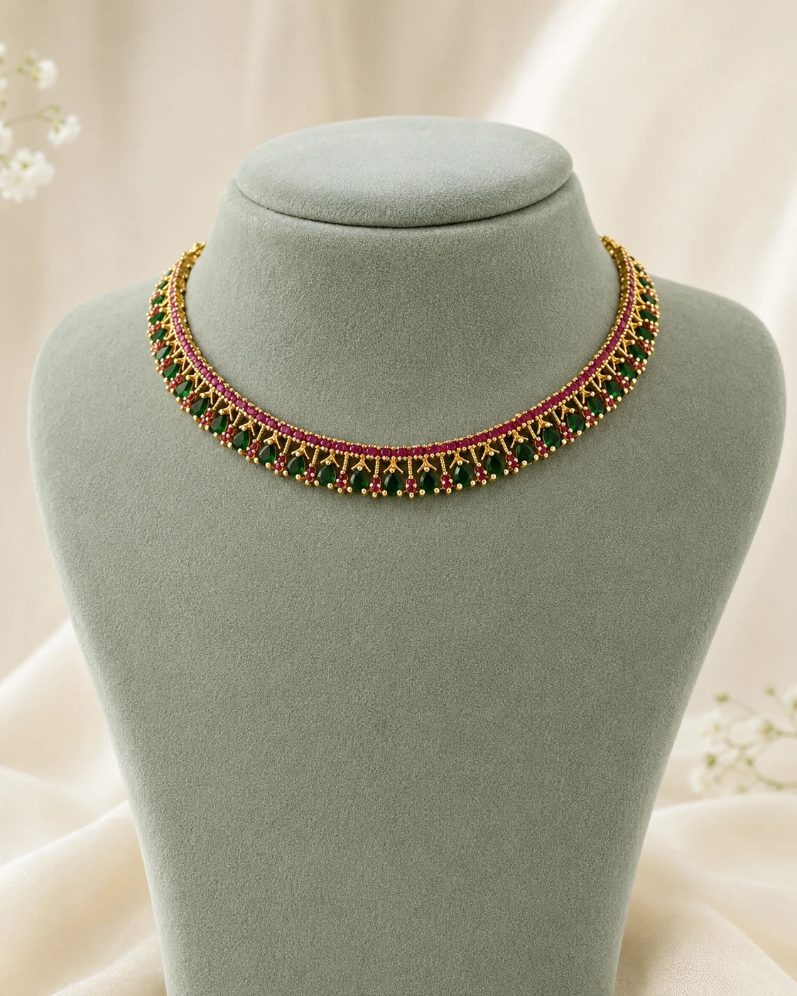 Ruby Green Teardrop Necklace