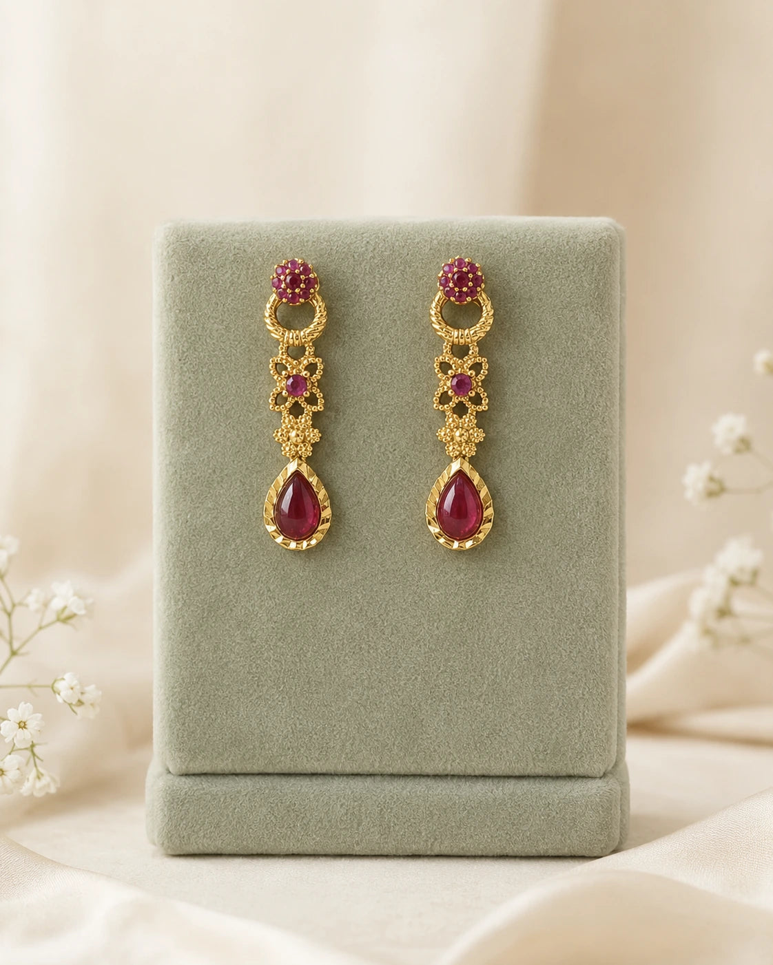 Ruby Teardrop Floral Necklace