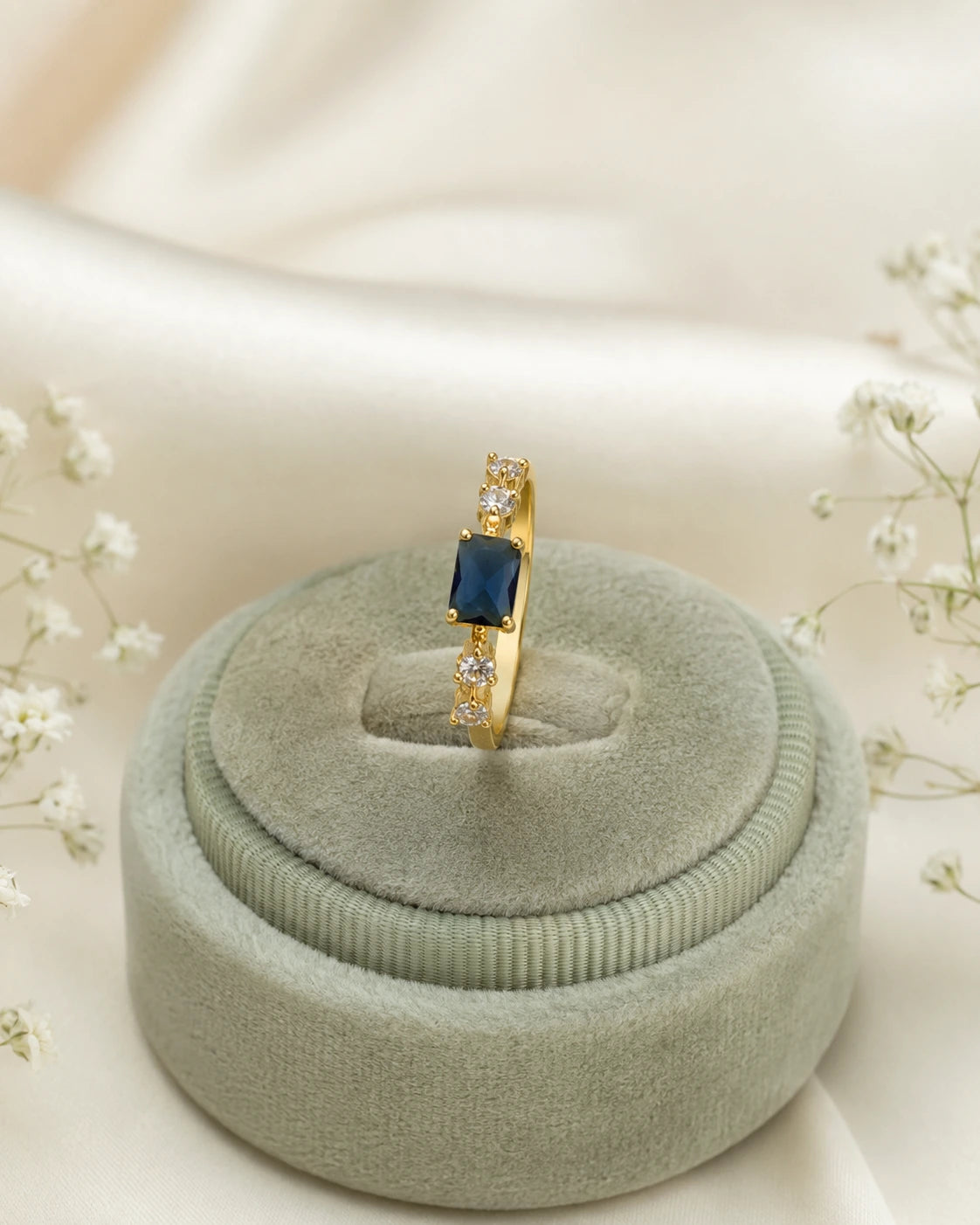Blue Rectangular Stone Ring