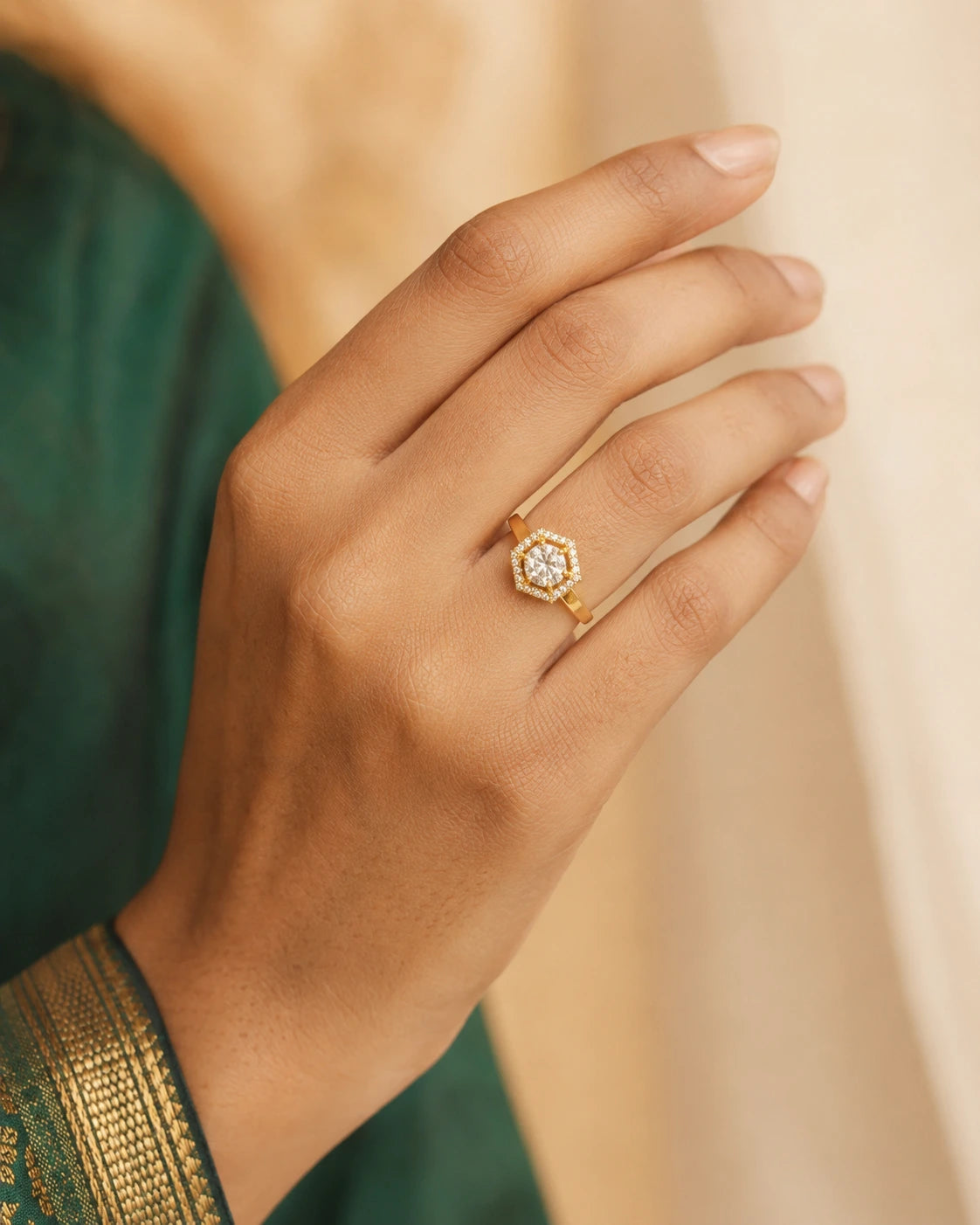 Hexagon Halo Crystal Ring