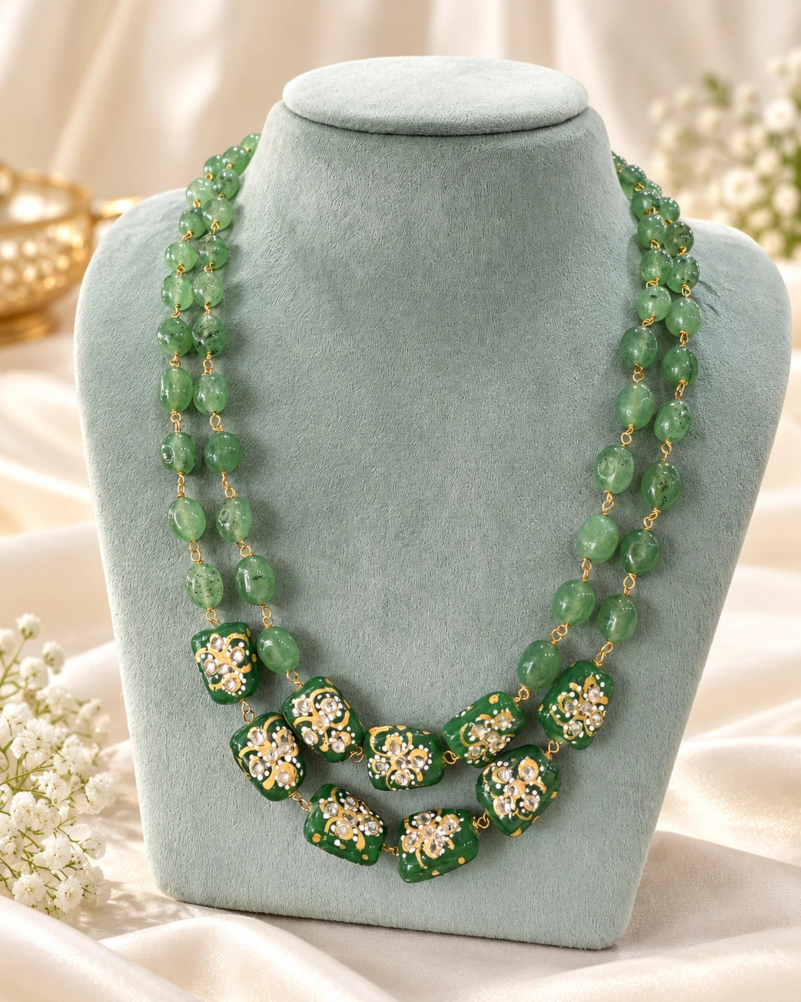 Maroon Floral Beaded Necklace