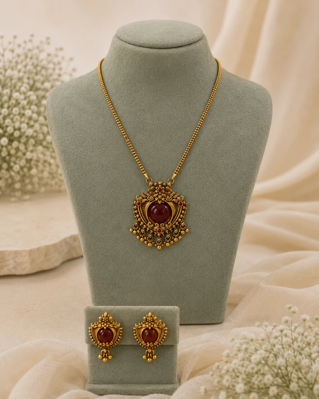 Antique Matte Finish Traditional Pendant Necklace Set