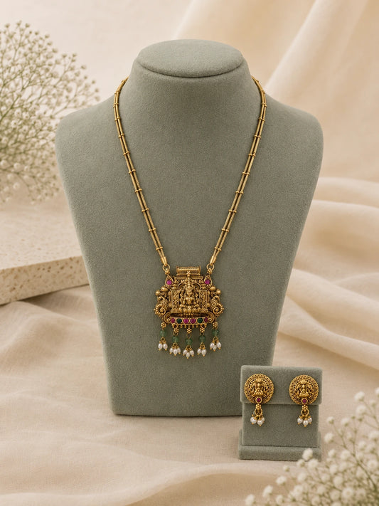 Antique Matte Finish Traditional Pendant Necklace Set