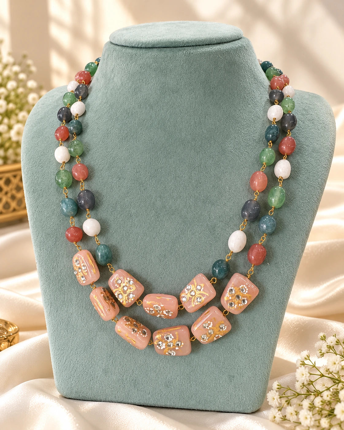 Maroon Floral Beaded Necklace