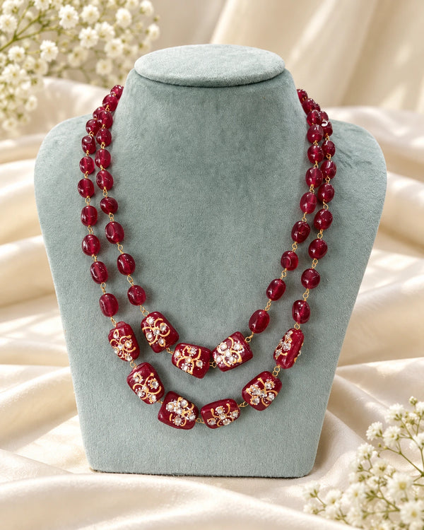 Maroon Floral Beaded Necklace