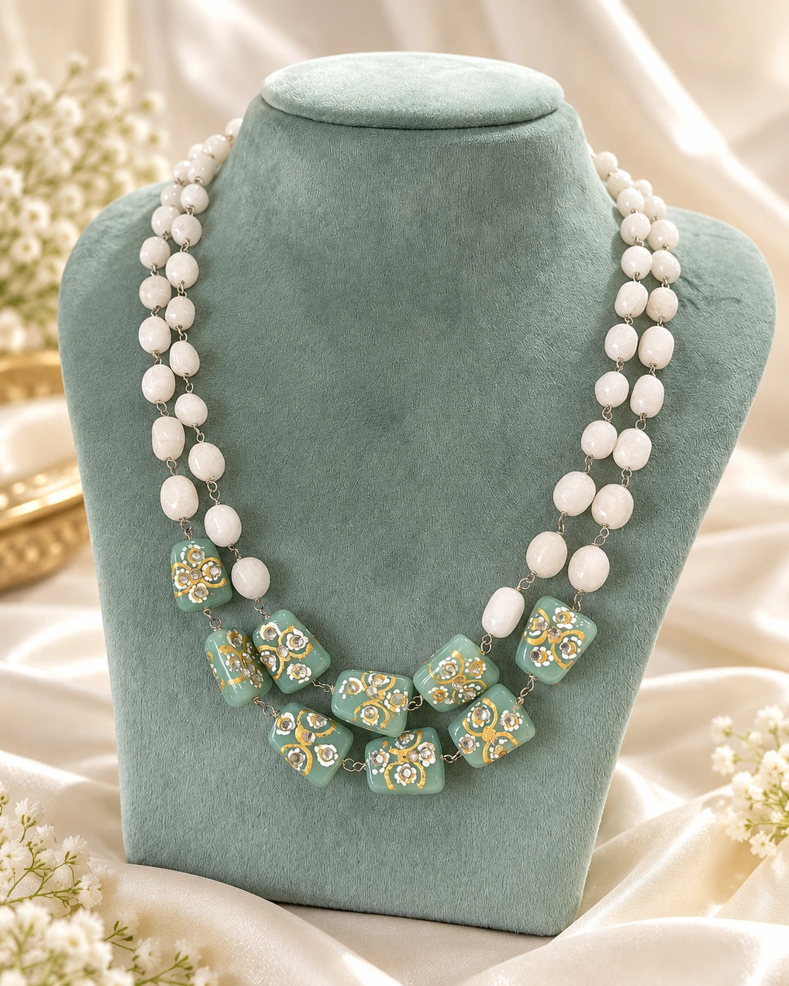 Maroon Floral Beaded Necklace