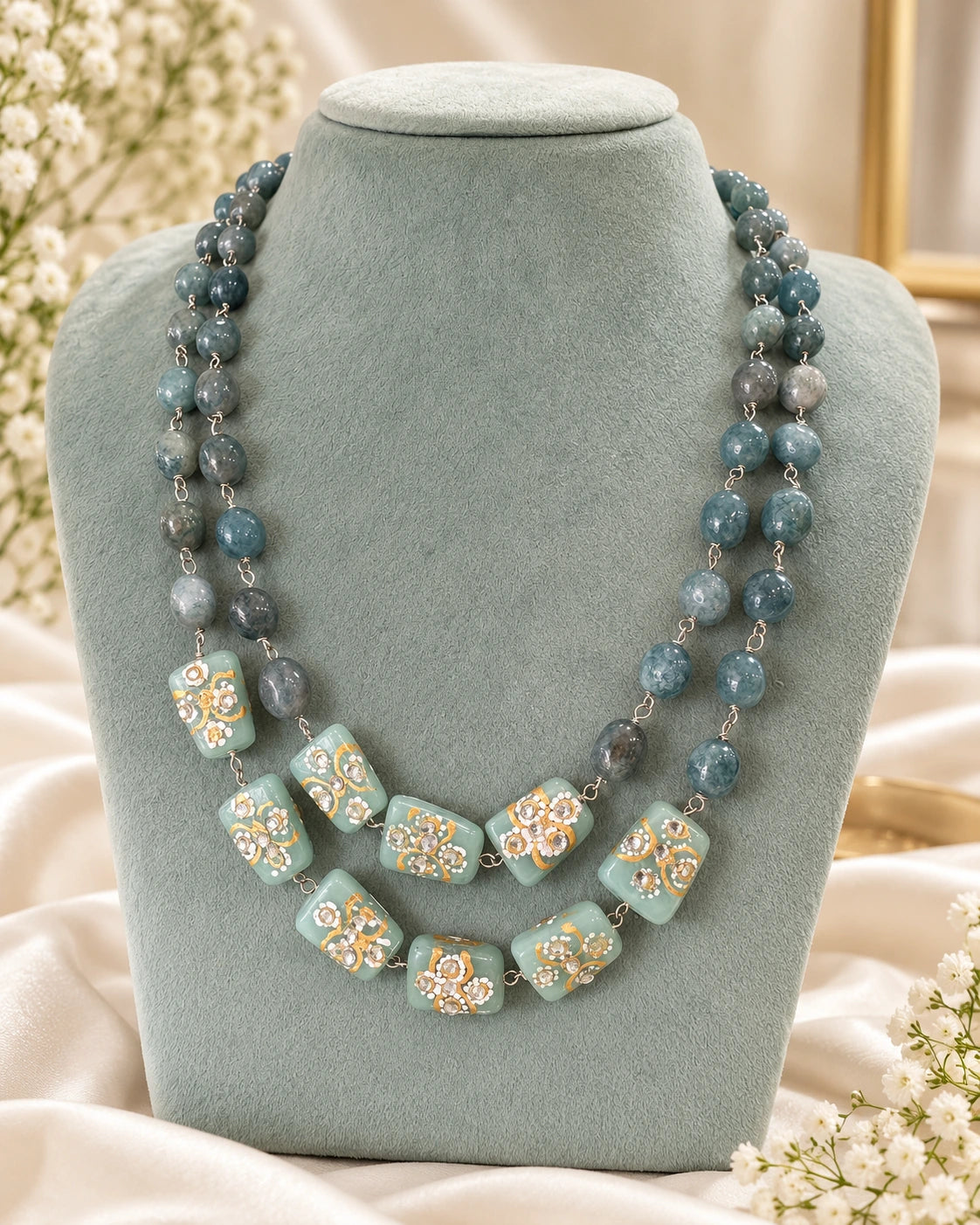 Maroon Floral Beaded Necklace