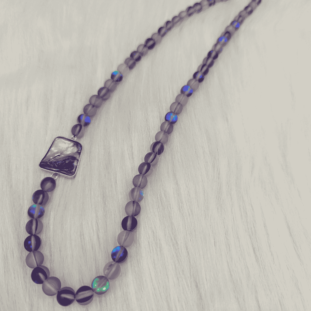 HM139-Frosted Stone Beads with MOP Highlight