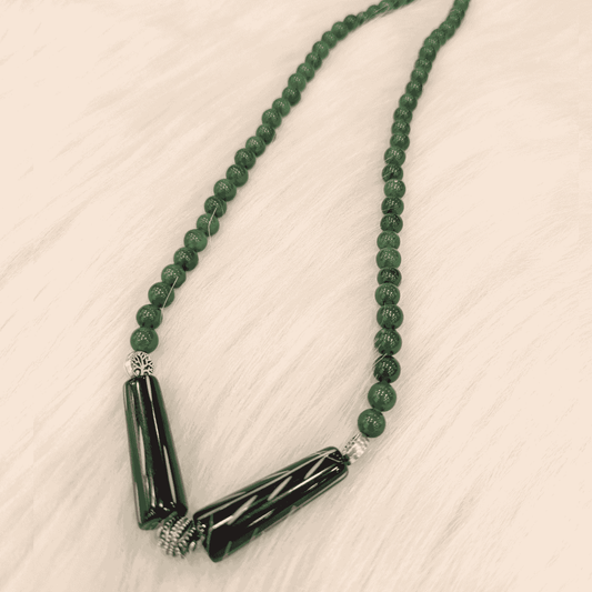HM140-Green Agate Necklace with Ceramic Cone Beads