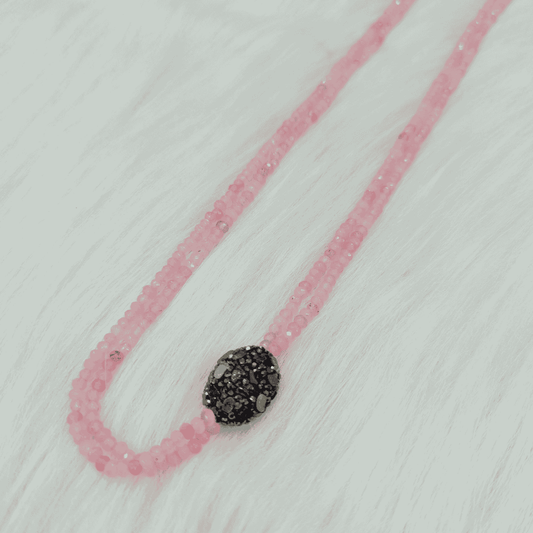 HM141-Double layer Stone Bead Necklace with Side Highlight