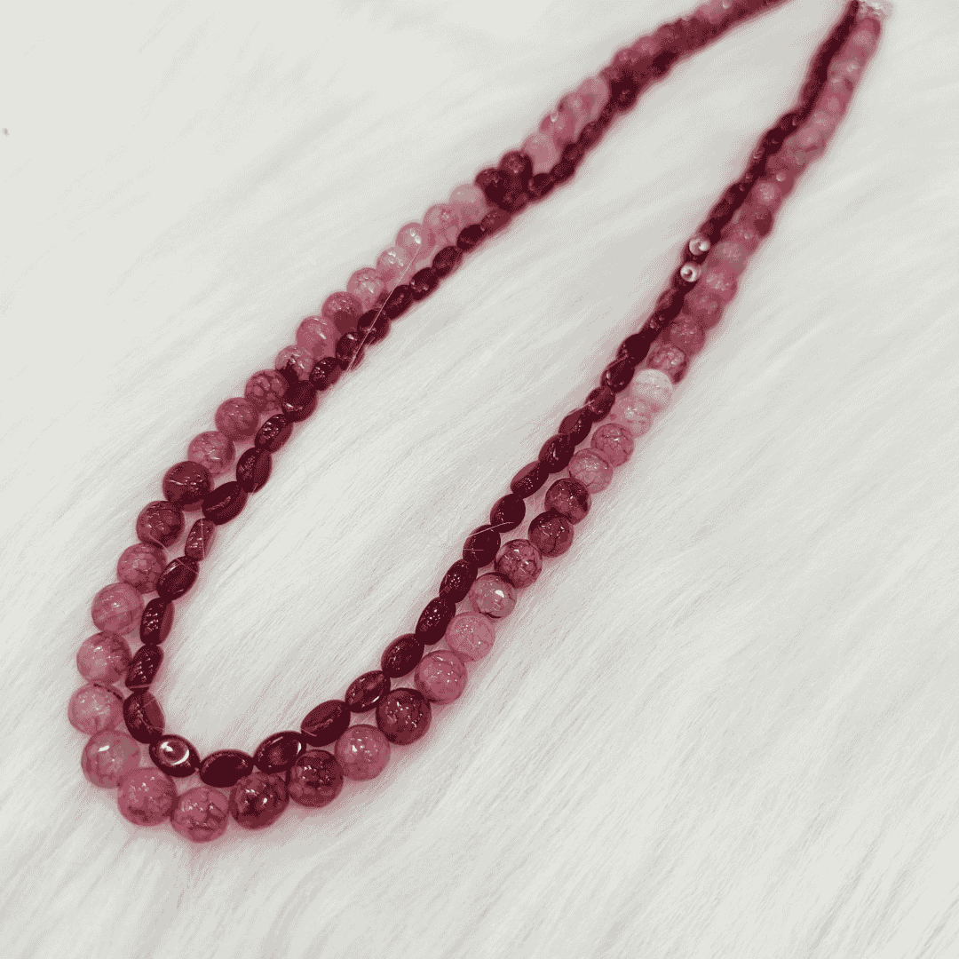 HM142-Double Layer Necklace Round and Rectangular Bead